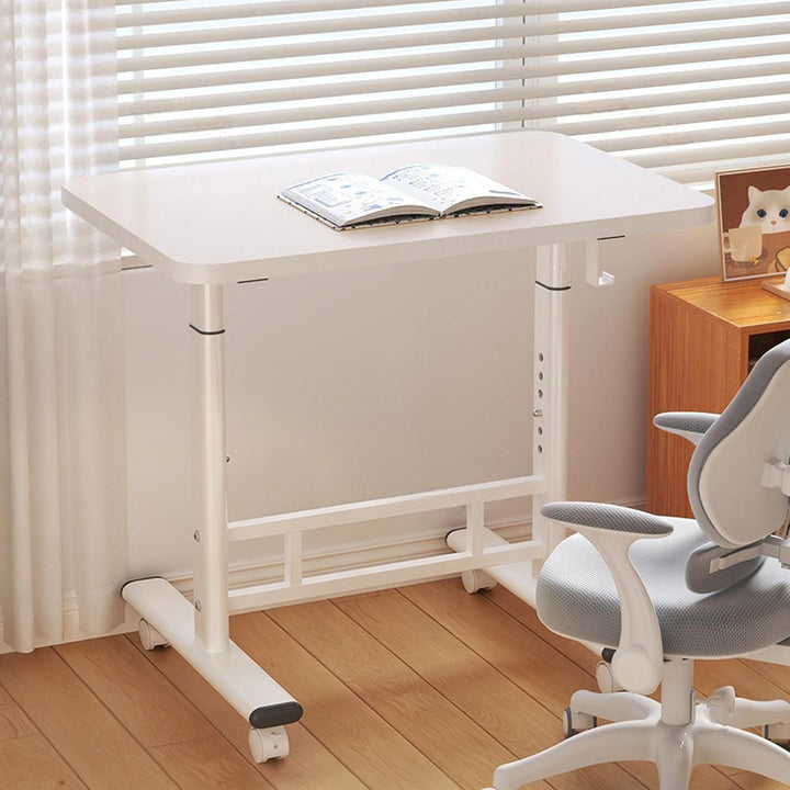 Escritorio de estudio moderno minimalista de MDF y acero al carbono con forma rectangular redondeada y altura ajustable para sala de estar 
