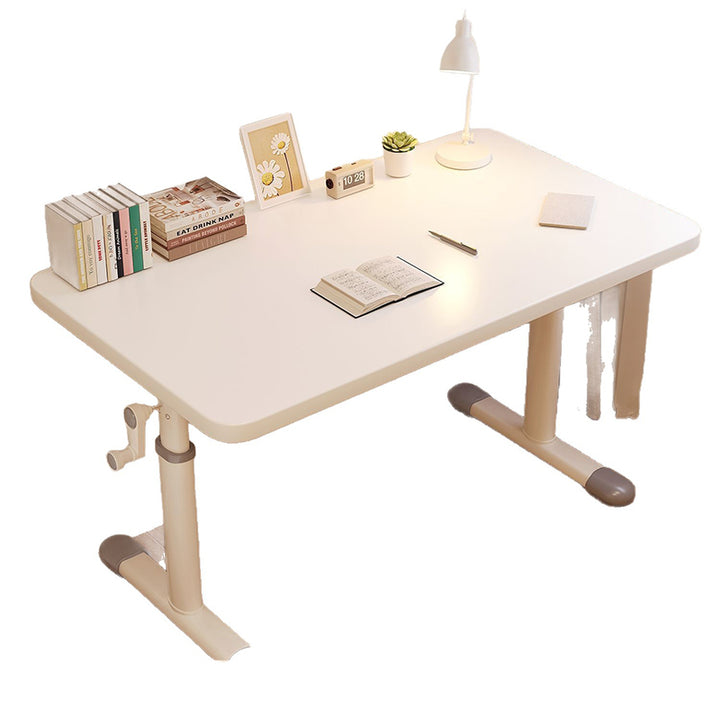 Escritorio infantil de estudio moderno y minimalista de madera de ingeniería y acero al carbono con forma rectangular de bordes redondeados y 1 nivel para dormitorio 
