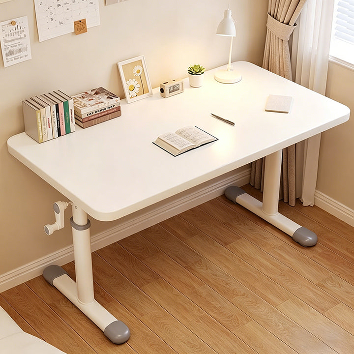 Escritorio infantil de estudio moderno y minimalista de madera de ingeniería y acero al carbono con forma rectangular de bordes redondeados y 1 nivel para dormitorio 