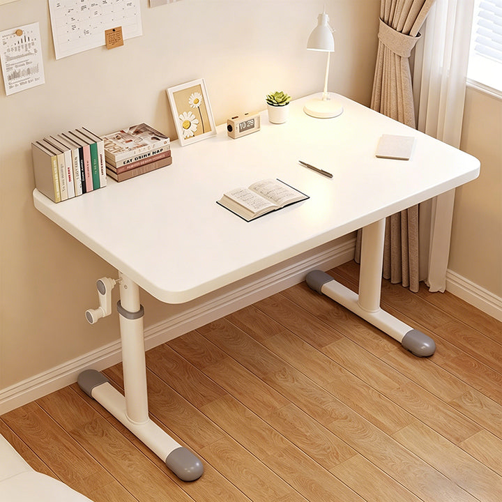 Escritorio infantil de estudio moderno y minimalista de madera de ingeniería y acero al carbono con forma rectangular de bordes redondeados y 1 nivel para dormitorio 