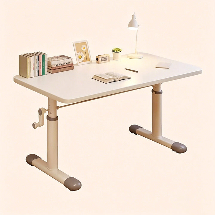 Escritorio infantil de estudio moderno y minimalista de madera de ingeniería y acero al carbono con forma rectangular de bordes redondeados y 1 nivel para dormitorio 