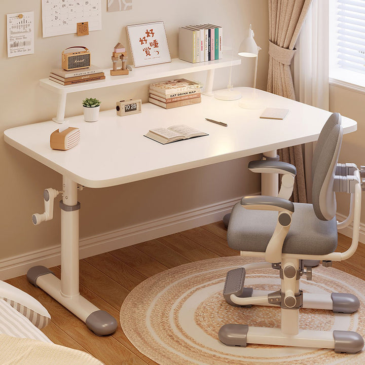 Escritorio infantil de estudio moderno y minimalista de madera de ingeniería y acero al carbono con forma rectangular de bordes redondeados y 1 nivel para dormitorio 