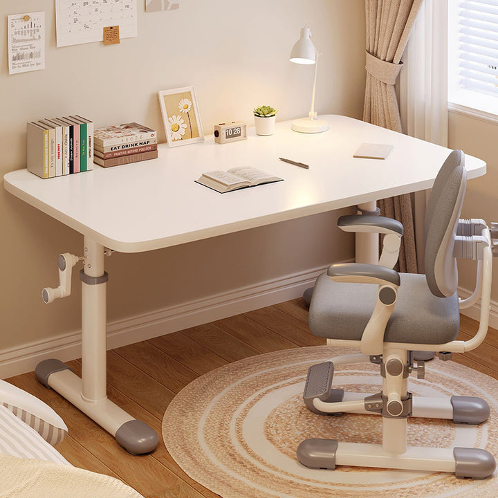Escritorio infantil de estudio moderno y minimalista de madera de ingeniería y acero al carbono con forma rectangular de bordes redondeados y 1 nivel para dormitorio 