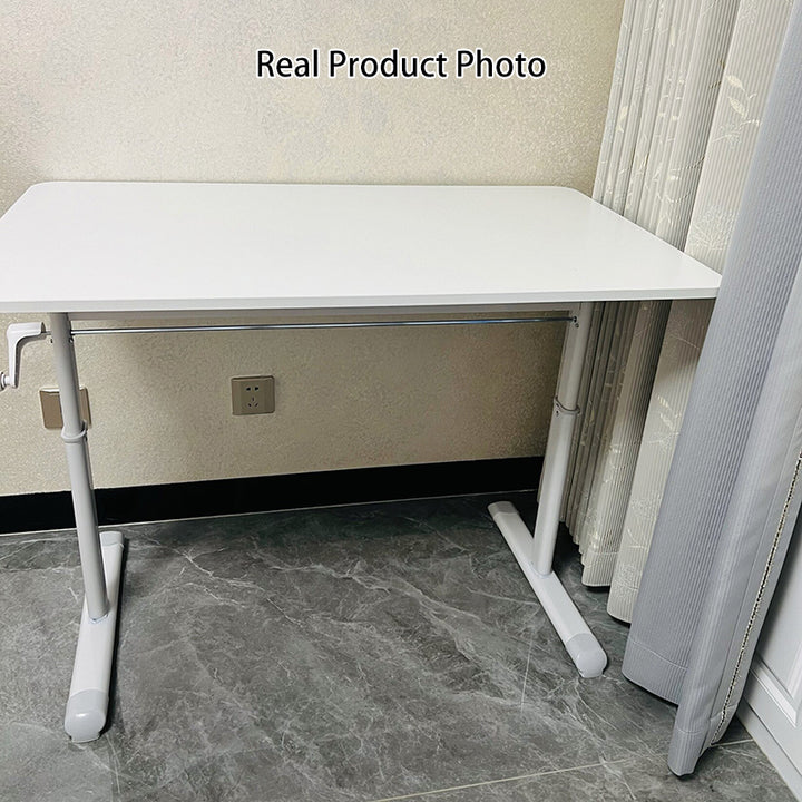 Escritorio infantil de estudio moderno y minimalista de madera de ingeniería y acero al carbono con forma rectangular de bordes redondeados y 1 nivel para dormitorio 