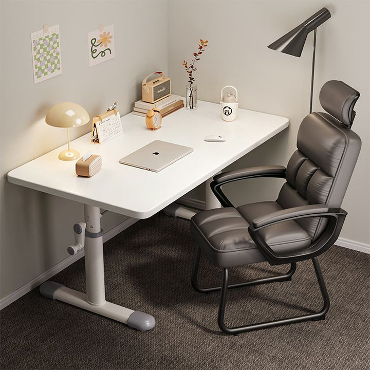 Escritorio infantil de estudio moderno y minimalista de madera de ingeniería y acero al carbono con forma rectangular de bordes redondeados y 1 nivel para dormitorio 