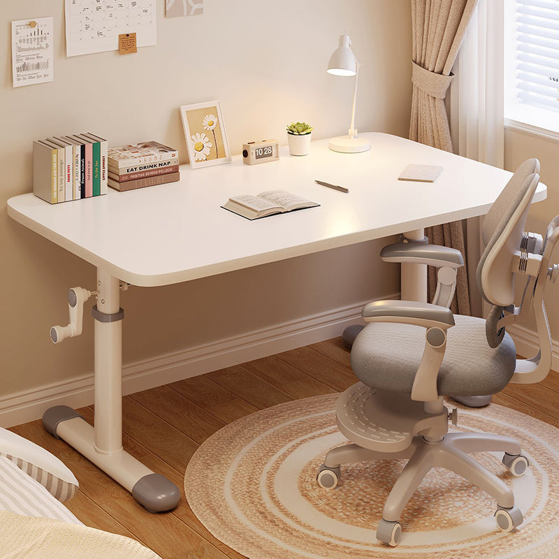 Escritorio infantil de estudio moderno y minimalista de madera de ingeniería y acero al carbono con forma rectangular de bordes redondeados y 1 nivel para dormitorio 