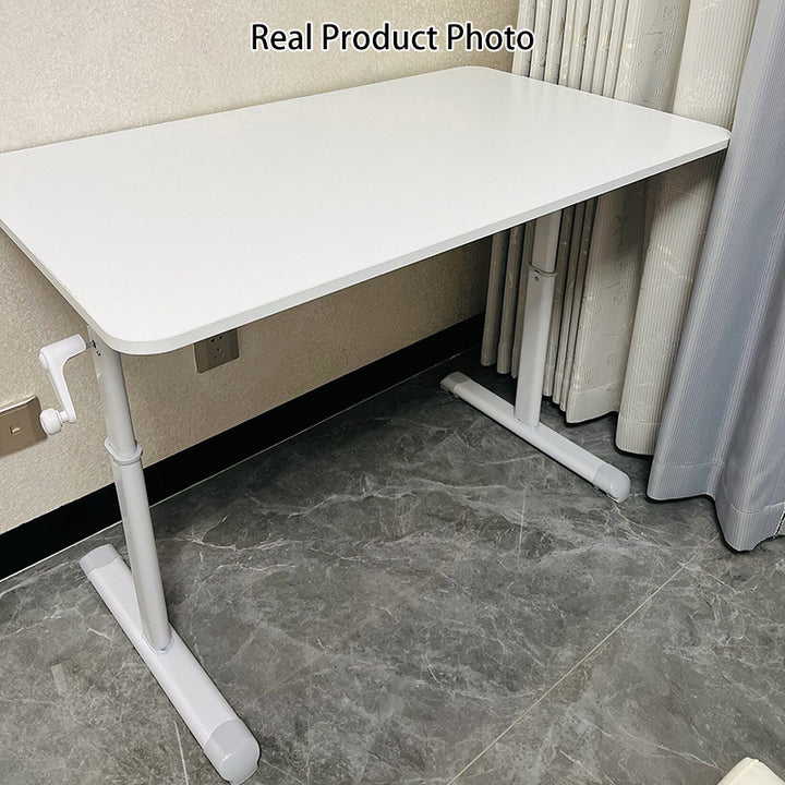 Escritorio infantil de estudio moderno y minimalista de madera de ingeniería y acero al carbono con forma rectangular de bordes redondeados y 1 nivel para dormitorio 
