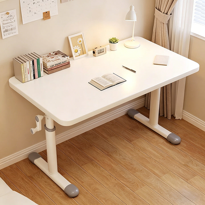 Escritorio infantil de estudio moderno y minimalista de madera de ingeniería y acero al carbono con forma rectangular de bordes redondeados y 1 nivel para dormitorio 