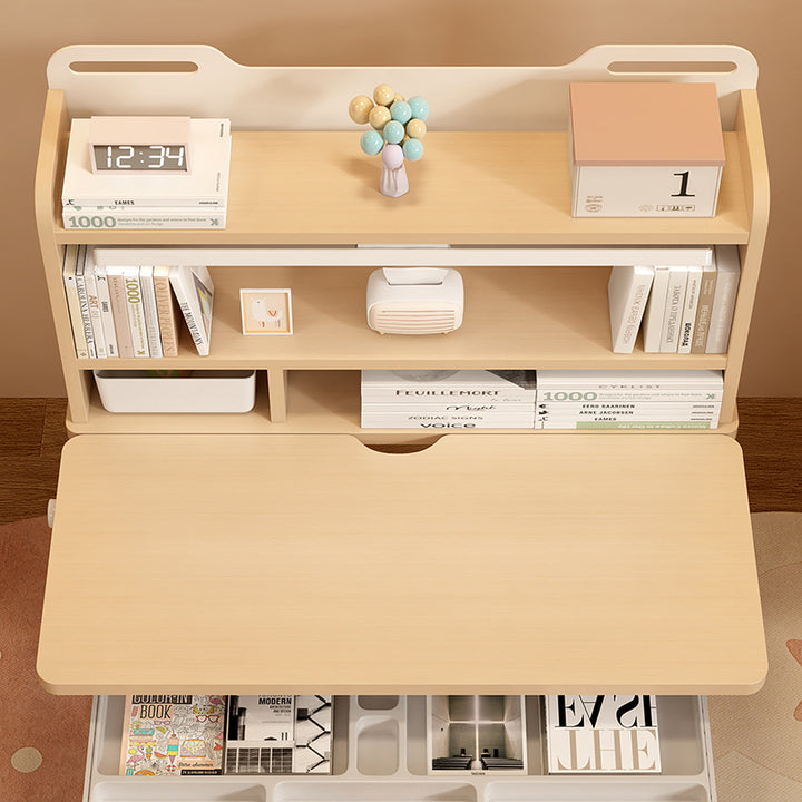 Traditionelles rechteckiges Kinder-Schreibtisch- und Stuhl-Set im chinesischen Stil aus MDF und kaltgewalztem Stahl mit handkurbelbarer Höhenverstellung und 3 Ebenen für das Schlafzimmer 