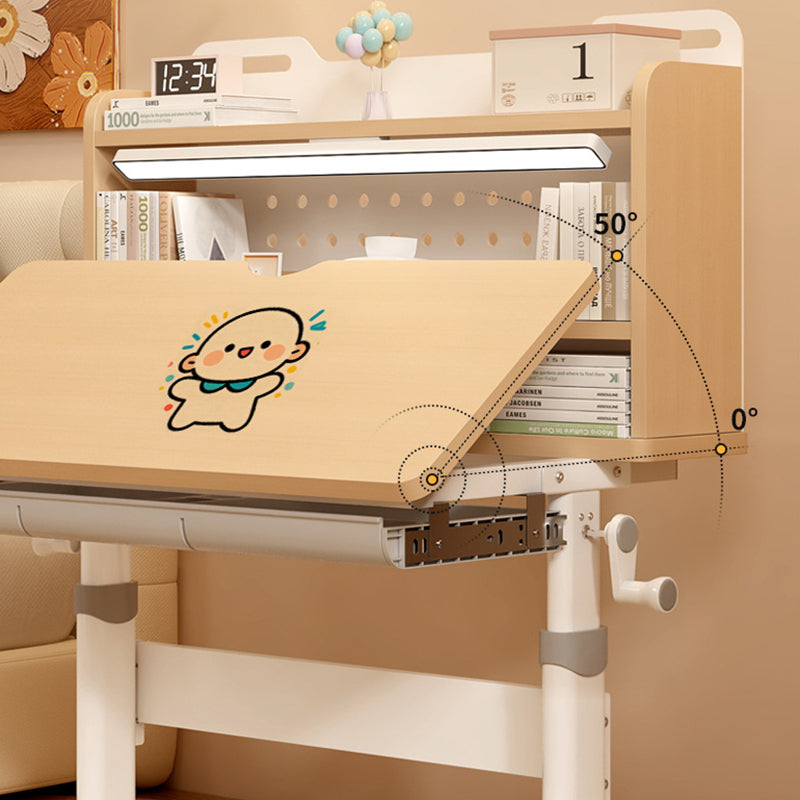 Traditionelles rechteckiges Kinder-Schreibtisch- und Stuhl-Set im chinesischen Stil aus MDF und kaltgewalztem Stahl mit handkurbelbarer Höhenverstellung und 3 Ebenen für das Schlafzimmer 
