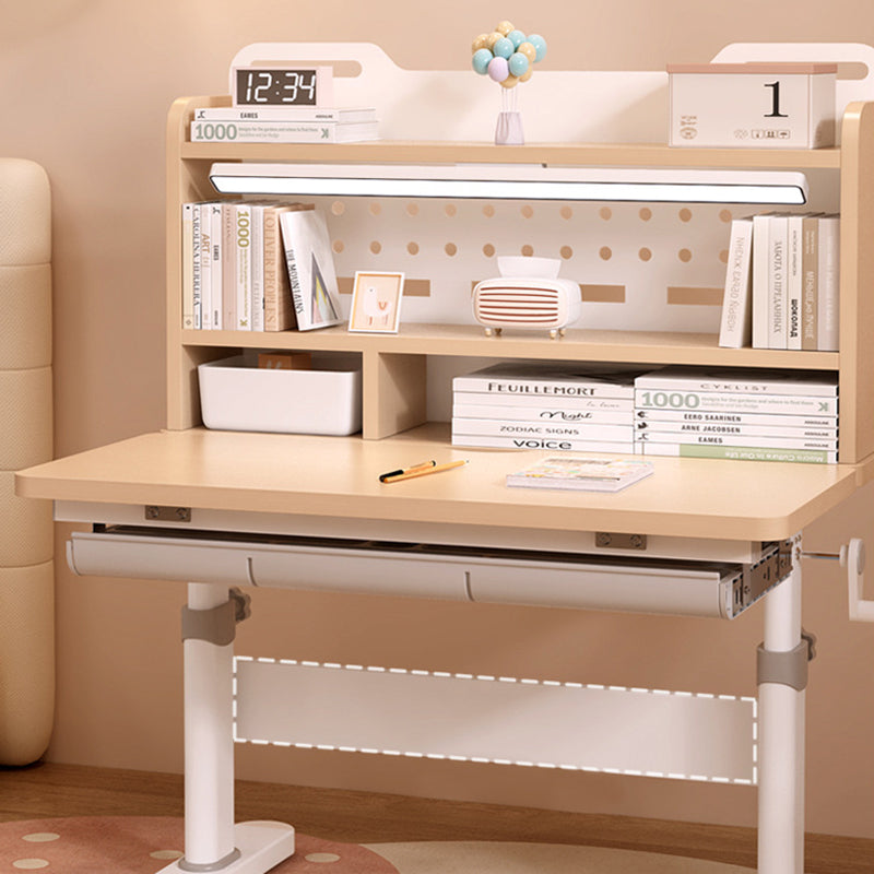 Traditionelles rechteckiges Kinder-Schreibtisch- und Stuhl-Set im chinesischen Stil aus MDF und kaltgewalztem Stahl mit handkurbelbarer Höhenverstellung und 3 Ebenen für das Schlafzimmer 