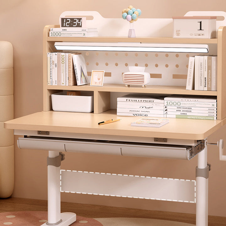 Traditionelles rechteckiges Kinder-Schreibtisch- und Stuhl-Set im chinesischen Stil aus MDF und kaltgewalztem Stahl mit handkurbelbarer Höhenverstellung und 3 Ebenen für das Schlafzimmer 