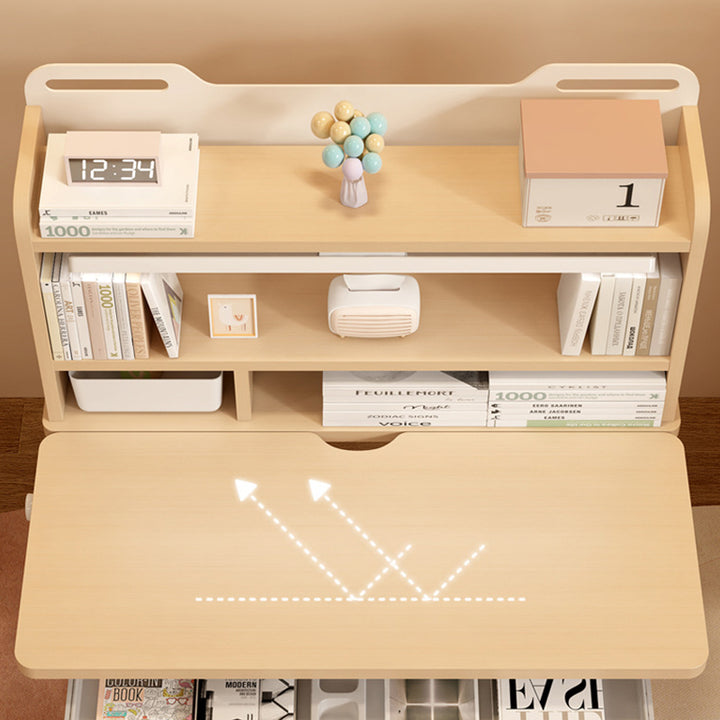 Traditionelles rechteckiges Kinder-Schreibtisch- und Stuhl-Set im chinesischen Stil aus MDF und kaltgewalztem Stahl mit handkurbelbarer Höhenverstellung und 3 Ebenen für das Schlafzimmer 