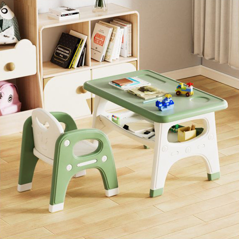Modernes minimalistisches geometrisch geschwungenes Kinder-Schreibtischstuhl-Set aus PE mit 2 Ebenen für das Wohnzimmer 