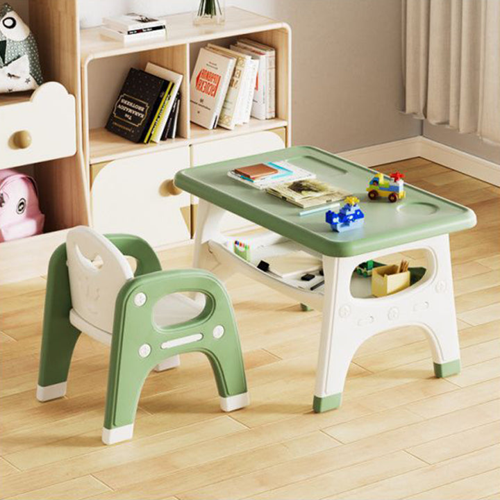 Modernes minimalistisches geometrisch geschwungenes Kinder-Schreibtischstuhl-Set aus PE mit 2 Ebenen für das Wohnzimmer 