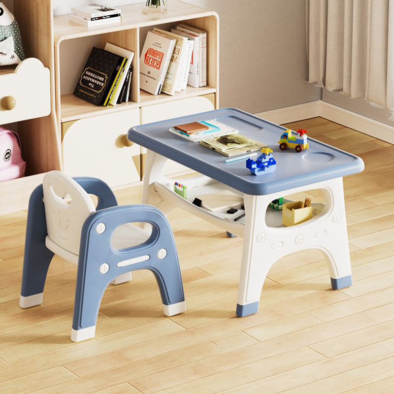 Modernes minimalistisches geometrisch geschwungenes Kinder-Schreibtischstuhl-Set aus PE mit 2 Ebenen für das Wohnzimmer 