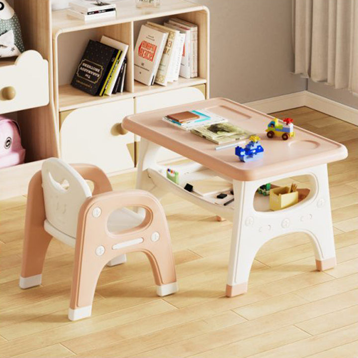 Modernes minimalistisches geometrisch geschwungenes Kinder-Schreibtischstuhl-Set aus PE mit 2 Ebenen für das Wohnzimmer 