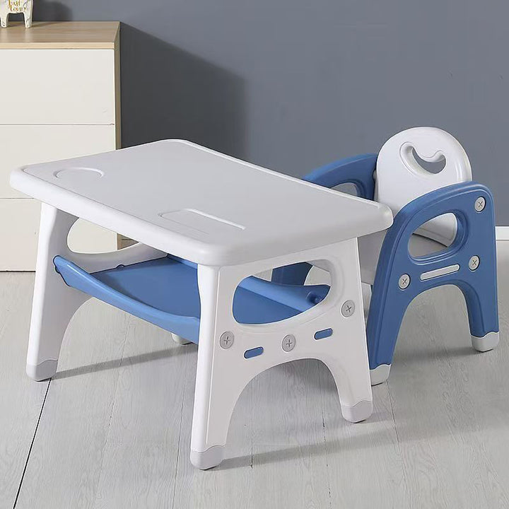 Modernes minimalistisches geometrisch geschwungenes Kinder-Schreibtischstuhl-Set aus PE mit 2 Ebenen für das Wohnzimmer 
