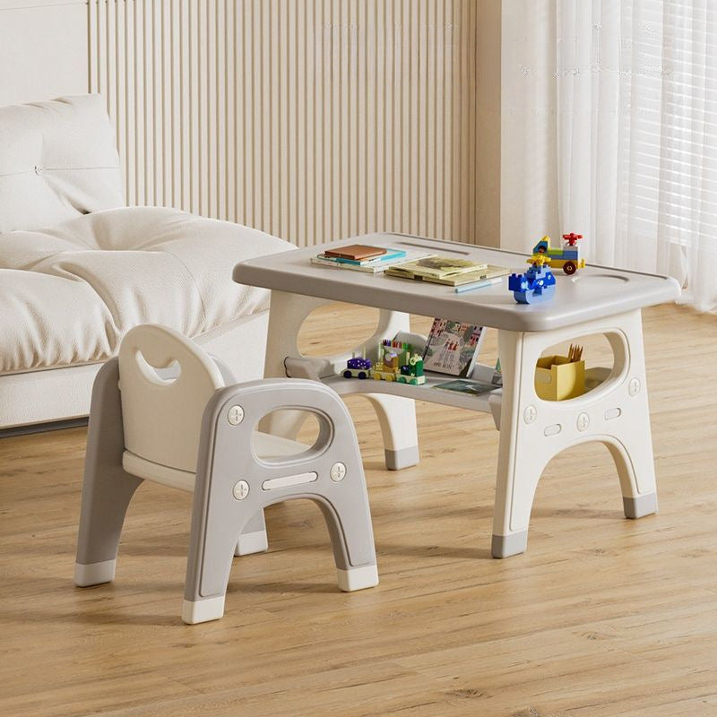 Modernes minimalistisches geometrisch geschwungenes Kinder-Schreibtischstuhl-Set aus PE mit 2 Ebenen für das Wohnzimmer 
