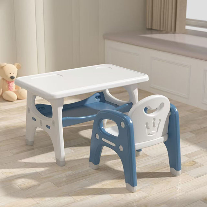 Modernes minimalistisches geometrisch geschwungenes Kinder-Schreibtischstuhl-Set aus PE mit 2 Ebenen für das Wohnzimmer 