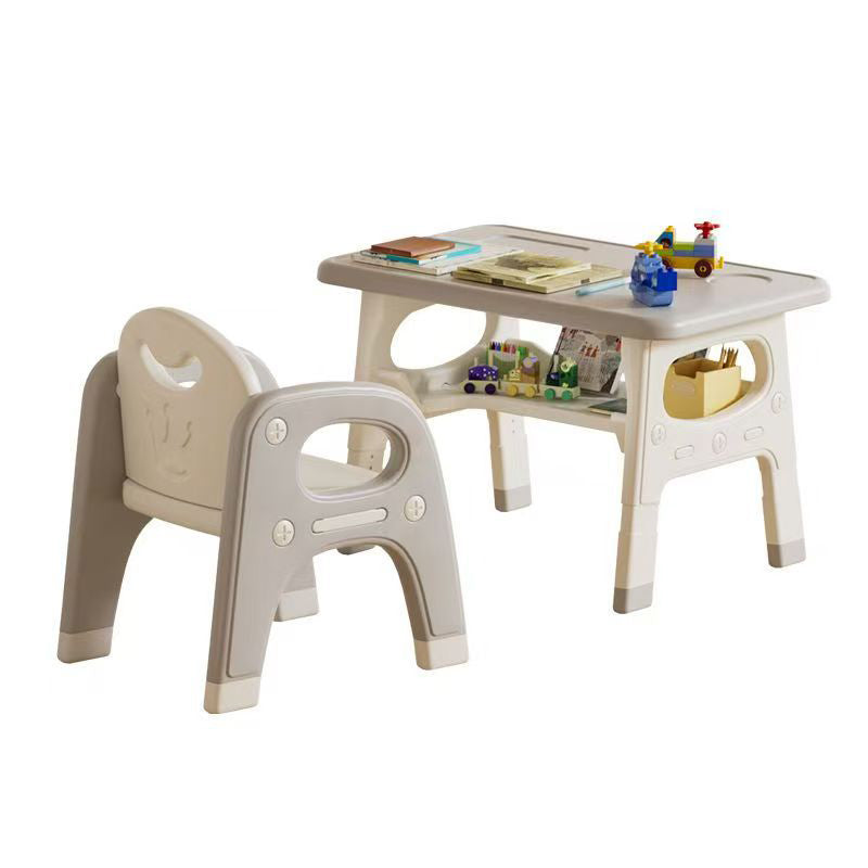 Modernes minimalistisches geometrisch geschwungenes Kinder-Schreibtischstuhl-Set aus PE mit 2 Ebenen für das Wohnzimmer 