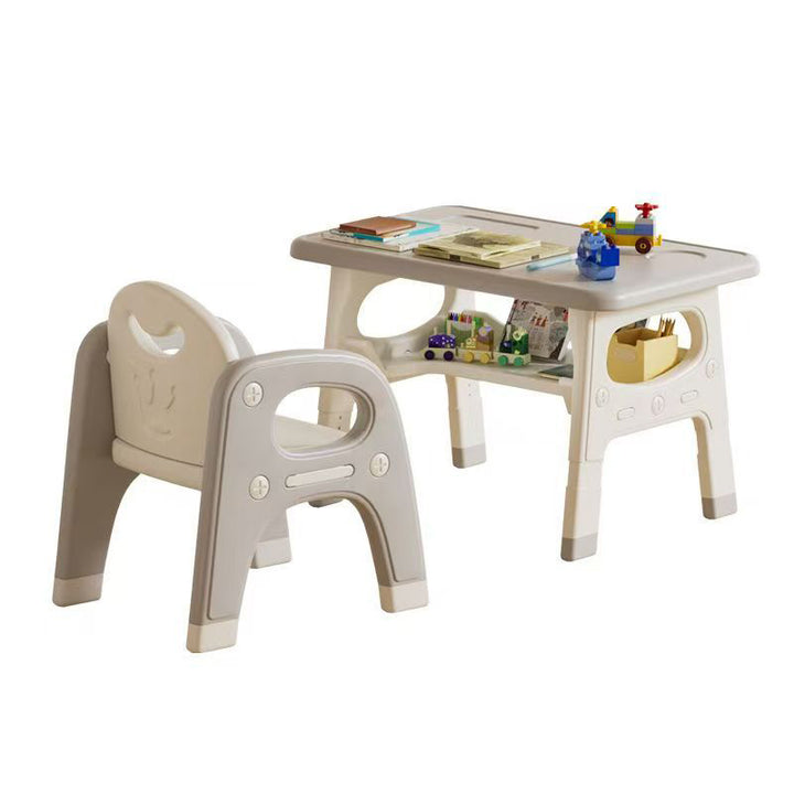 Modernes minimalistisches geometrisch geschwungenes Kinder-Schreibtischstuhl-Set aus PE mit 2 Ebenen für das Wohnzimmer 
