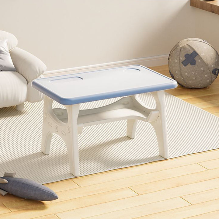 Modernes minimalistisches geometrisch geschwungenes Kinder-Schreibtischstuhl-Set aus PE mit 2 Ebenen für das Wohnzimmer 