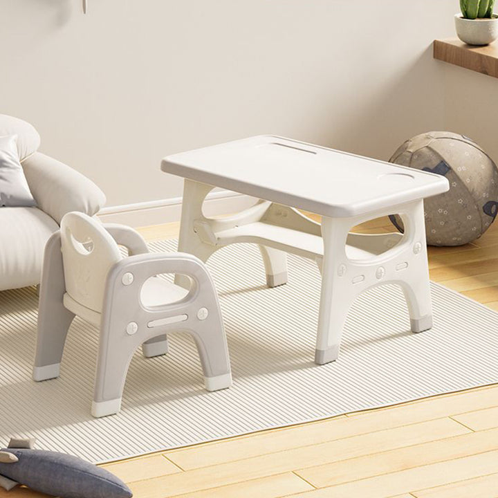 Modernes minimalistisches geometrisch geschwungenes Kinder-Schreibtischstuhl-Set aus PE mit 2 Ebenen für das Wohnzimmer 