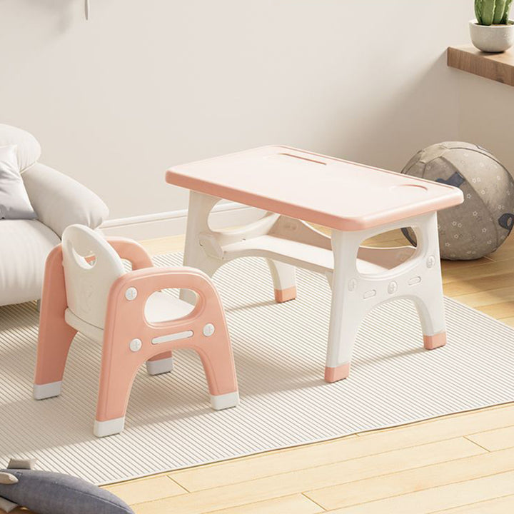 Modernes minimalistisches geometrisch geschwungenes Kinder-Schreibtischstuhl-Set aus PE mit 2 Ebenen für das Wohnzimmer 