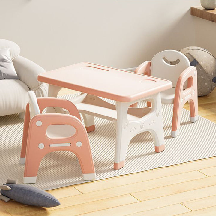 Modernes minimalistisches geometrisch geschwungenes Kinder-Schreibtischstuhl-Set aus PE mit 2 Ebenen für das Wohnzimmer 