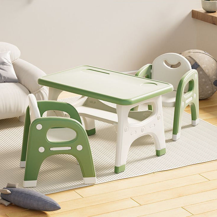 Modernes minimalistisches geometrisch geschwungenes Kinder-Schreibtischstuhl-Set aus PE mit 2 Ebenen für das Wohnzimmer 