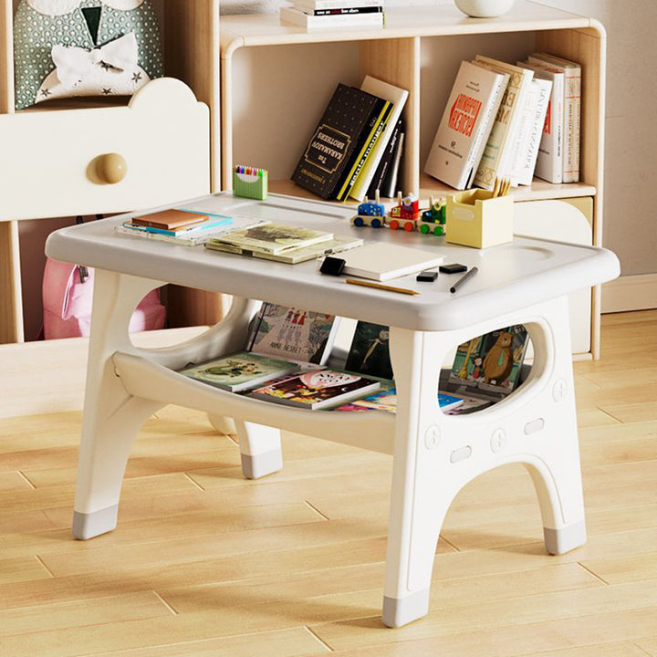 Modernes minimalistisches geometrisch geschwungenes Kinder-Schreibtischstuhl-Set aus PE mit 2 Ebenen für das Wohnzimmer 
