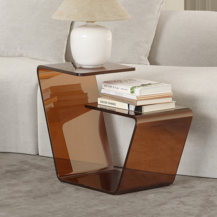 Contemporary Scandinavian Acrylic Curved Number 6 Shape Side Table With 3-Tier For Living Room