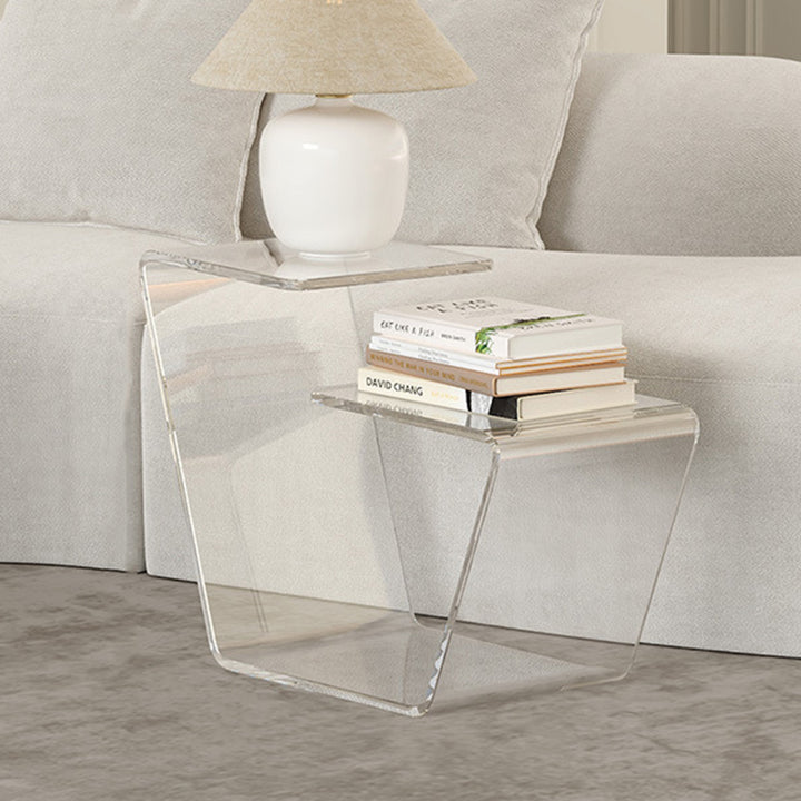 Contemporary Scandinavian Acrylic Curved Number 6 Shape Side Table With 3-Tier For Living Room
