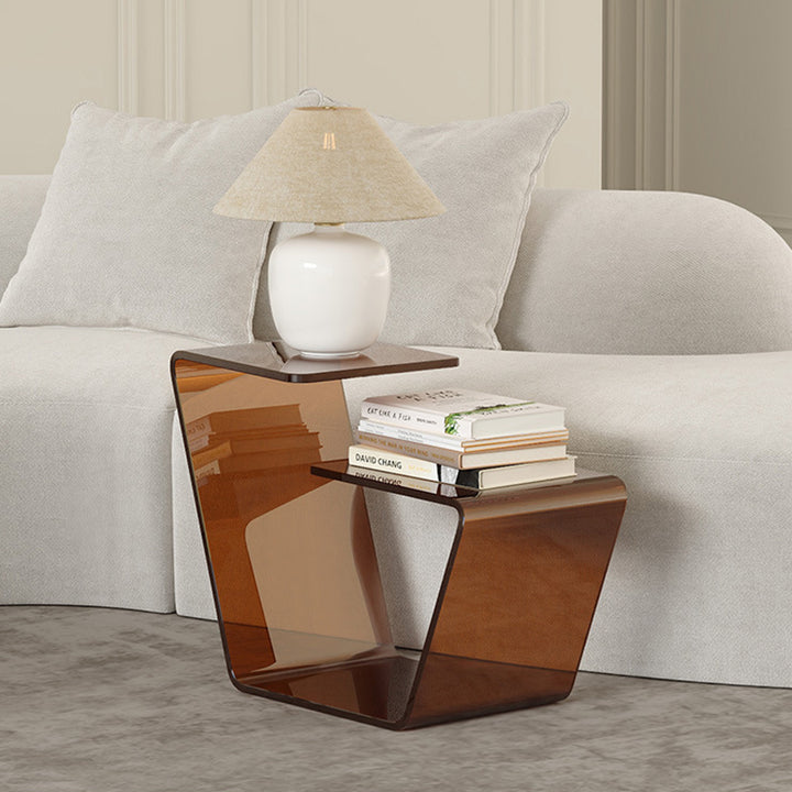 Contemporary Scandinavian Acrylic Curved Number 6 Shape Side Table With 3-Tier For Living Room