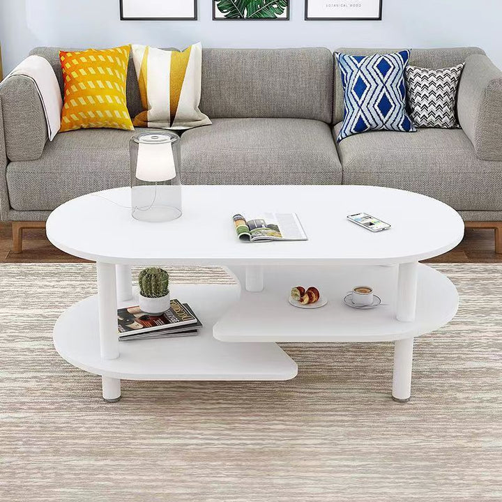 Contemporary Scandinavian Engineered Wood Wood Legs Curved Oval Coffee Table With 3-Tier For Living Room