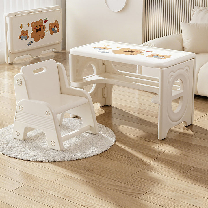 Conjunto moderno minimalista de escritorio y silla de estudio infantil cuadrados plegables de PE de 2 niveles para sala de estar 