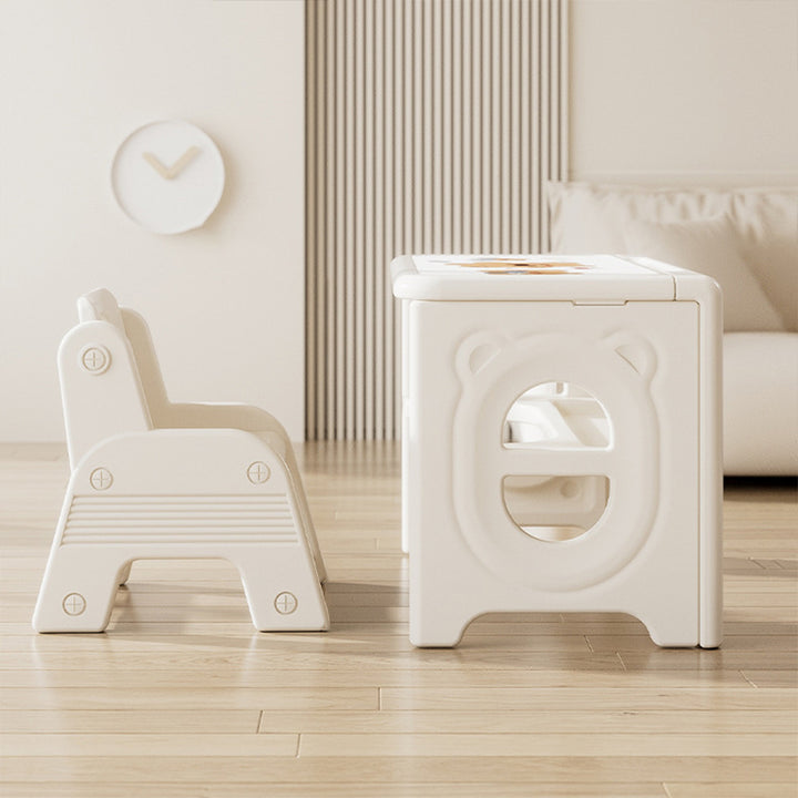 Conjunto moderno minimalista de escritorio y silla de estudio infantil cuadrados plegables de PE de 2 niveles para sala de estar 