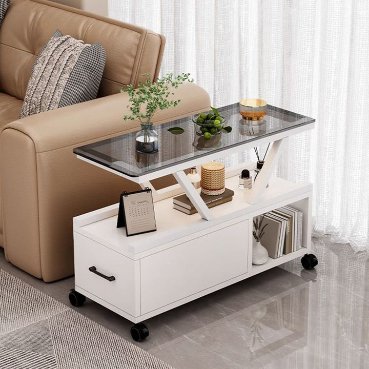 Table basse rectangulaire mobile à 3 niveaux en verre créatif contemporain et écologique pour salon 