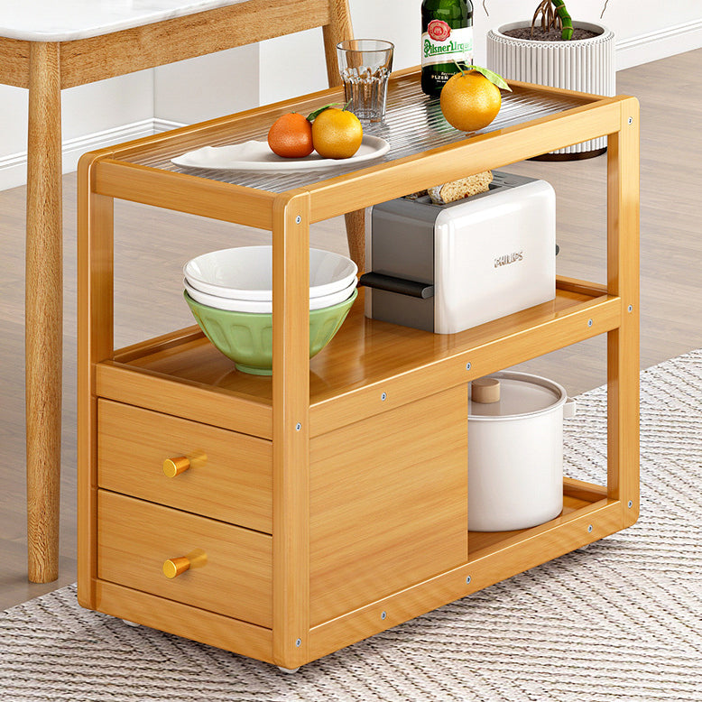 Mesa Auxiliar Moderna Minimalista de Bambú y Vidrio con Esquinas Redondeadas y 3 Niveles para Sala de Estar 