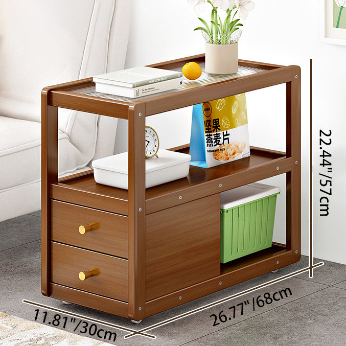 Mesa Auxiliar Moderna Minimalista de Bambú y Vidrio con Esquinas Redondeadas y 3 Niveles para Sala de Estar 