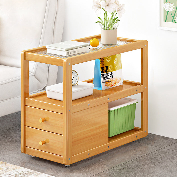 Mesa Auxiliar Moderna Minimalista de Bambú y Vidrio con Esquinas Redondeadas y 3 Niveles para Sala de Estar 