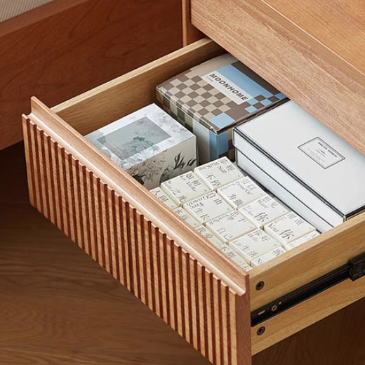 Table de chevet rectangulaire en bois massif scandinave contemporain avec rayures en acier inoxydable et 2 tiroirs pour chambre à coucher 