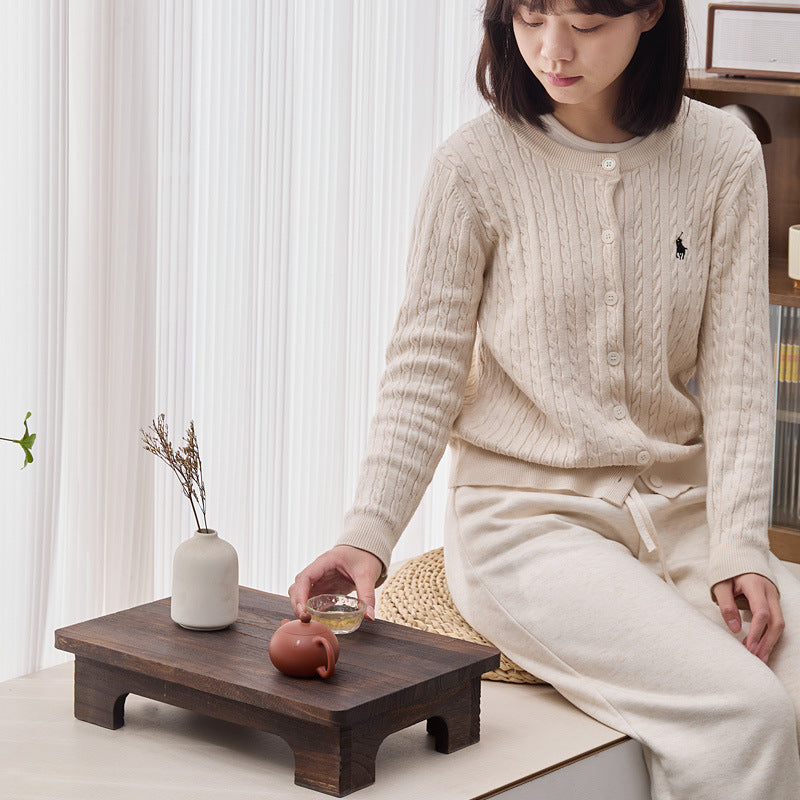 Traditional Japanese Rectangular Paulownia Wood Coffee Table For Living Room
