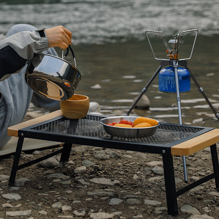 Modern Minimalist Rectangular Iron Basswood Folding Table Portable For Outdoor