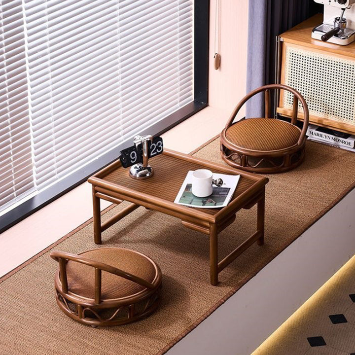 Traditional Japanese Rectangular Bamboo Coffee Table For Living Room