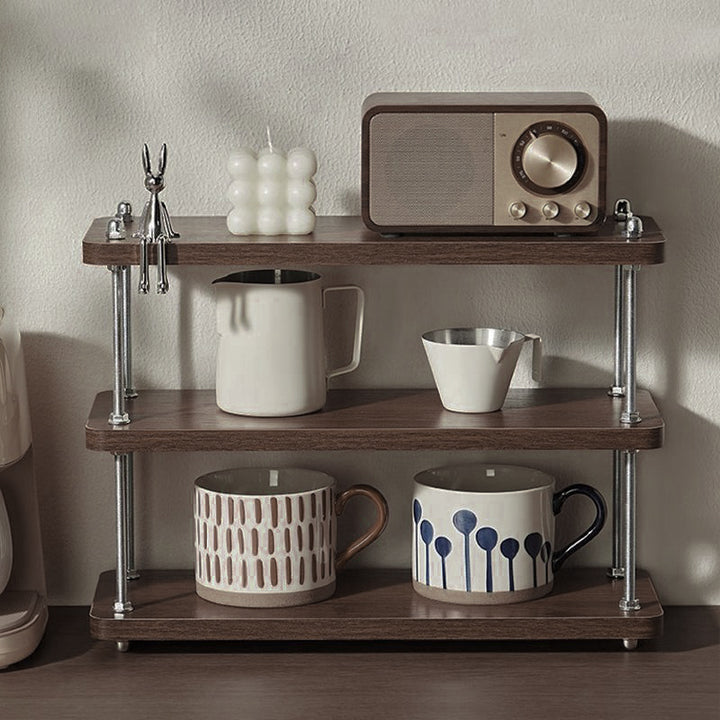 Modern Minimalist Rectangular MDF & Metal Storage Shelf 2/3-Tier For Living Room