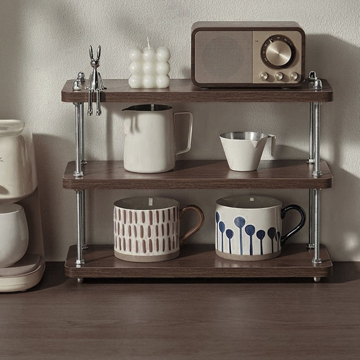 Modern Minimalist Rectangular MDF &amp; Metal Storage Shelf 2/3-Tier For Living Room