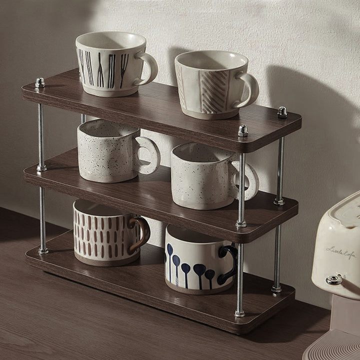 Modern Minimalist Rectangular MDF & Metal Storage Shelf 2/3-Tier For Living Room