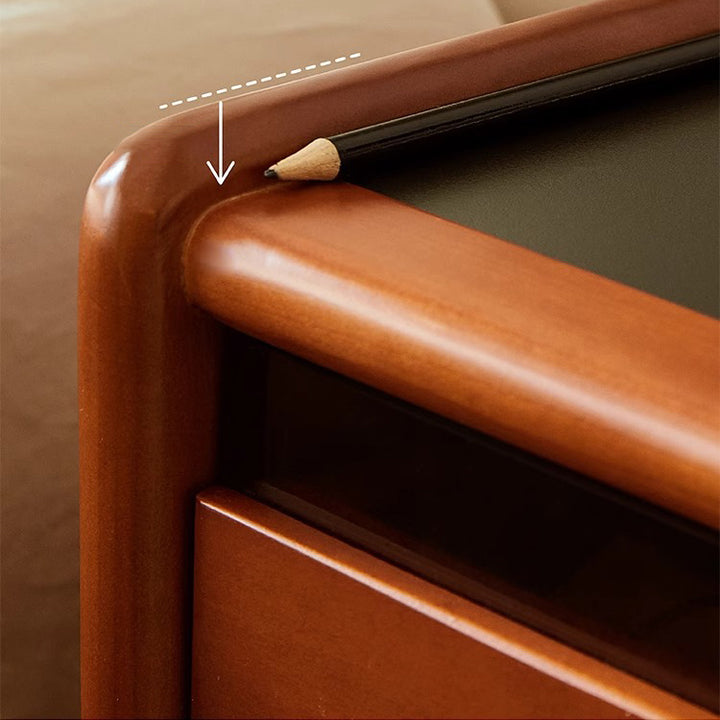 Zeitgenössischer kreativer Nachttisch aus Kiefernholz und Edelstahl mit gebogener quadratischer Form und 2 Schubladen für das Schlafzimmer 